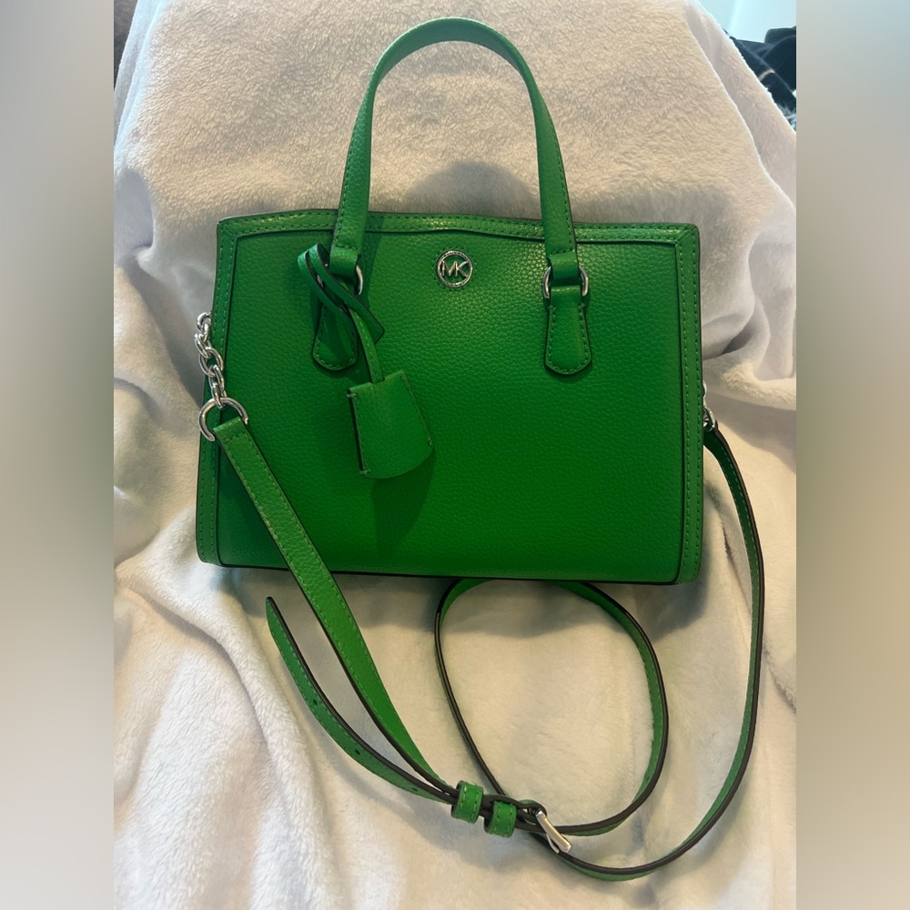 Michael Kors Kelly Green Chantal Small Leather Shoulder Bag